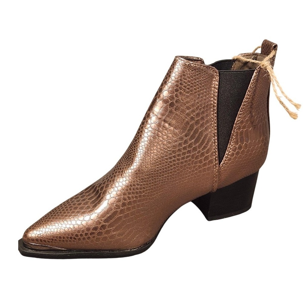 Seven7 Boots Womens Size 7 Brown Snake Print Metallic Chelsea Ankle Block Heel